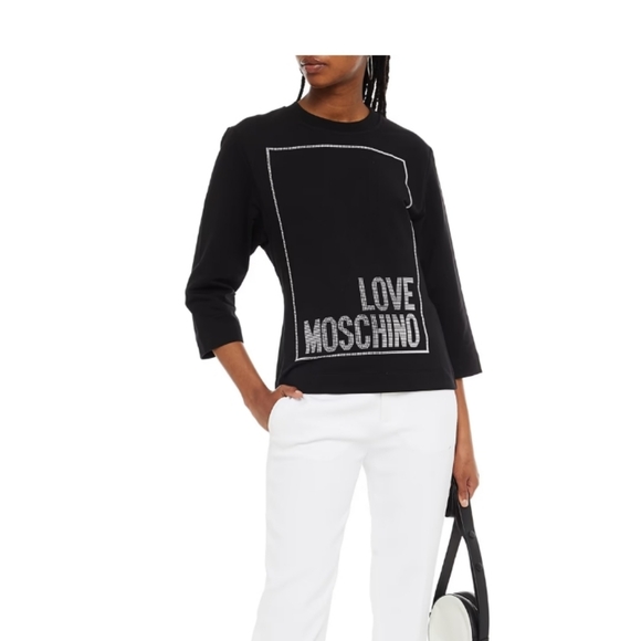 NWOT, LOVE MOSCHINO EMBELLISHED FRENCH TERRY SWEATSHIRT. - Picture 9 of 10